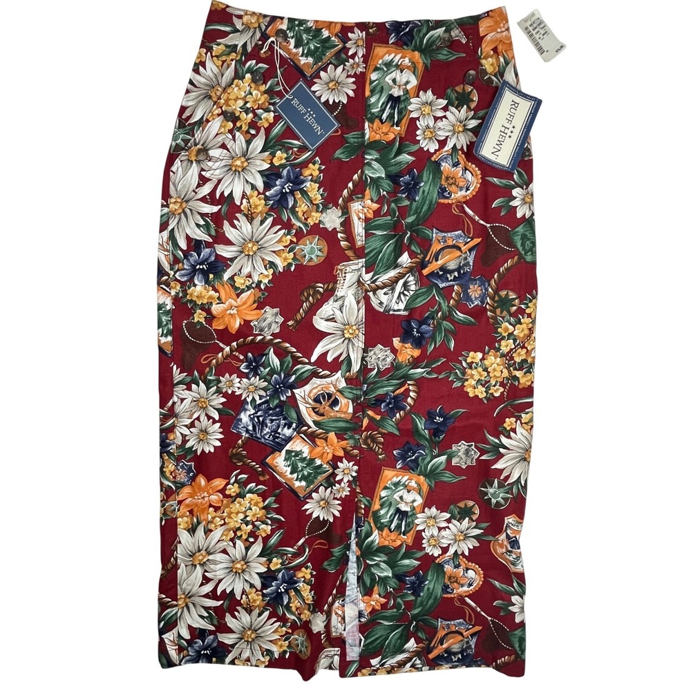 Ruff Hewn Linen Blend Floral Maxi Skirt Red Multicolor Size 10 NWT Y2K NWT 36"L